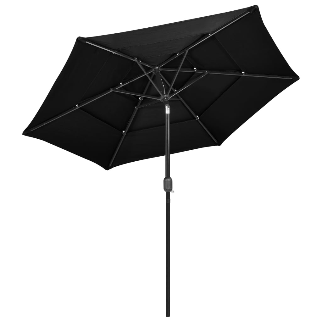 Parasol 3-laags met aluminium paal 2,5 m zwart