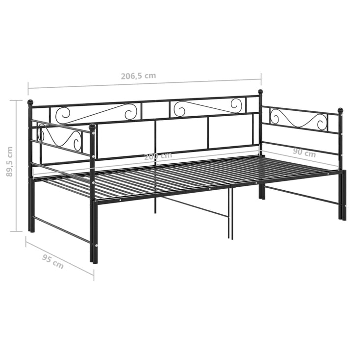 Slaapbankframe uittrekbaar metaal zwart 90x200 cm