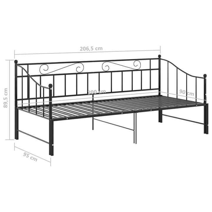 Slaapbankframe uittrekbaar metaal zwart 90x200 cm