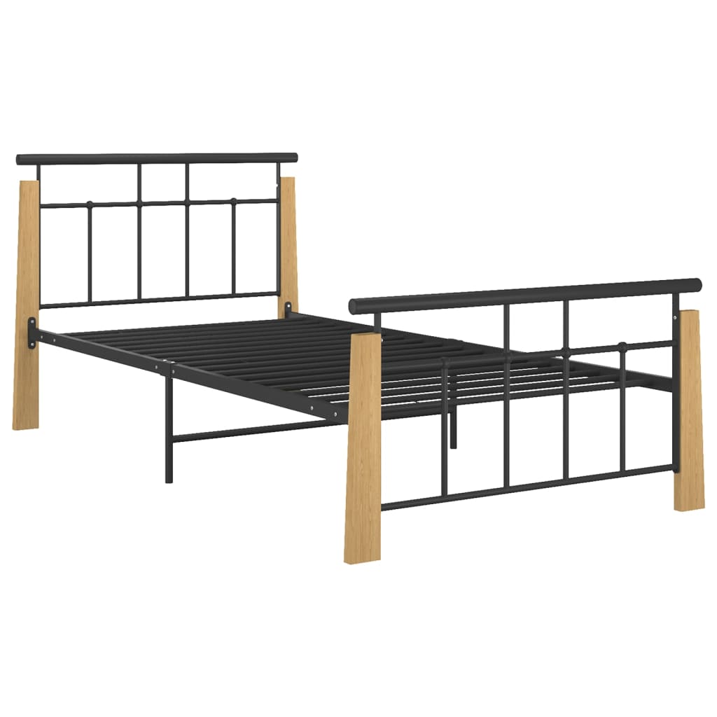 Bedframe metaal en massief eikenhout 100x200 cm