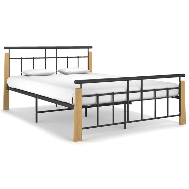 Bedframe metaal en massief eikenhout 140x200 cm