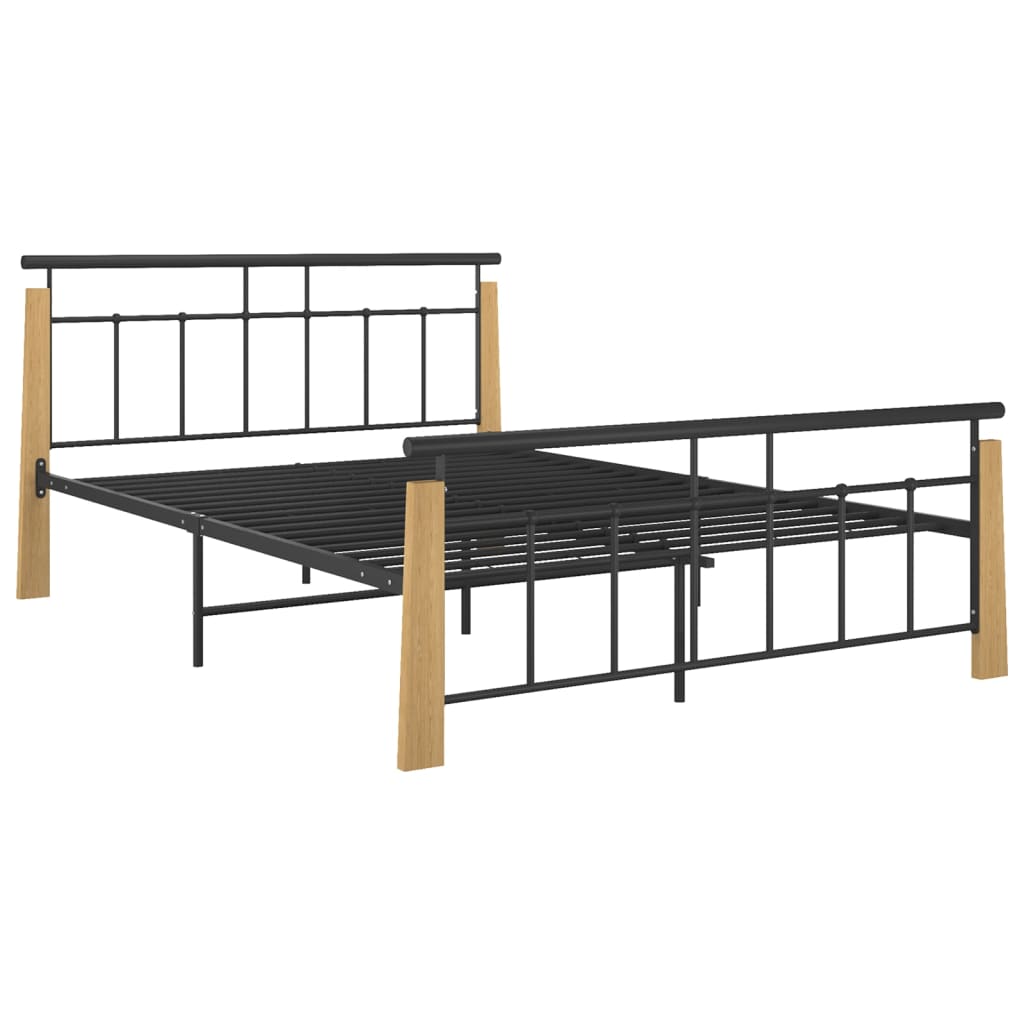 Bedframe metaal en massief eikenhout 140x200 cm