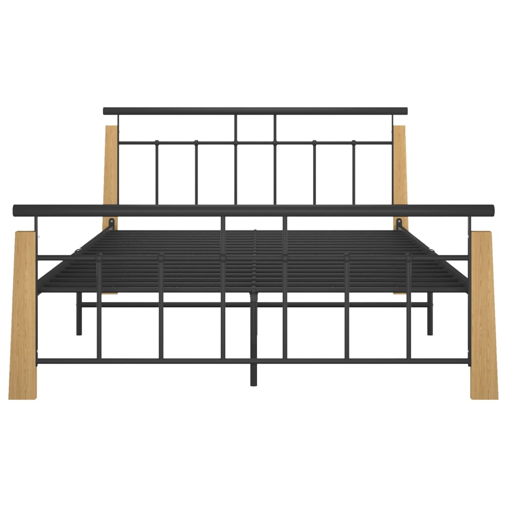 Bedframe metaal en massief eikenhout 140x200 cm