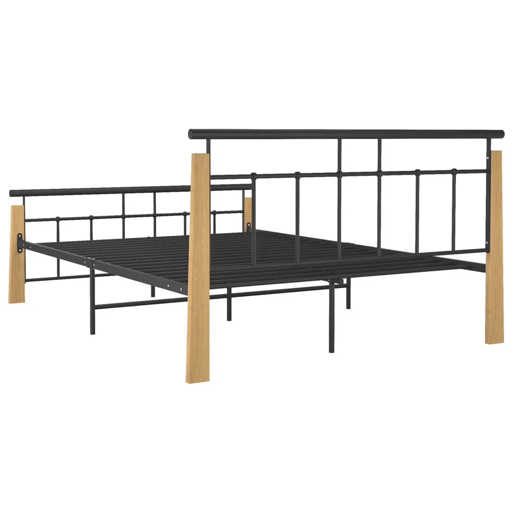 Bedframe metaal en massief eikenhout 140x200 cm