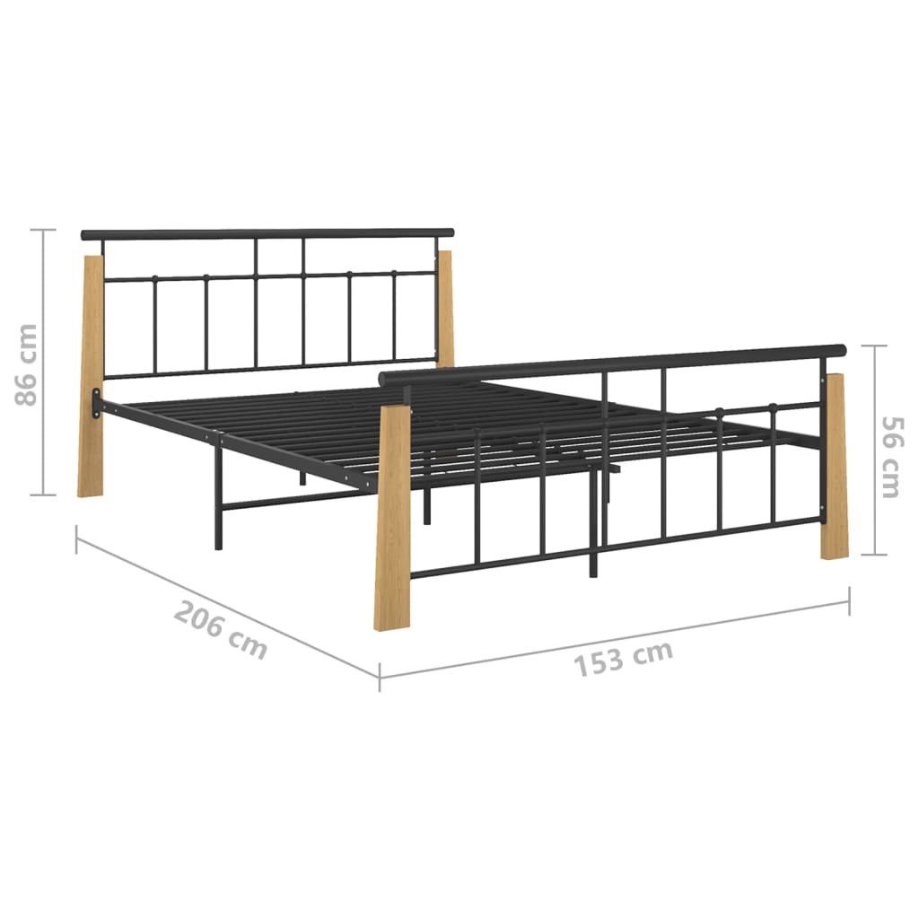 Bedframe metaal en massief eikenhout 140x200 cm