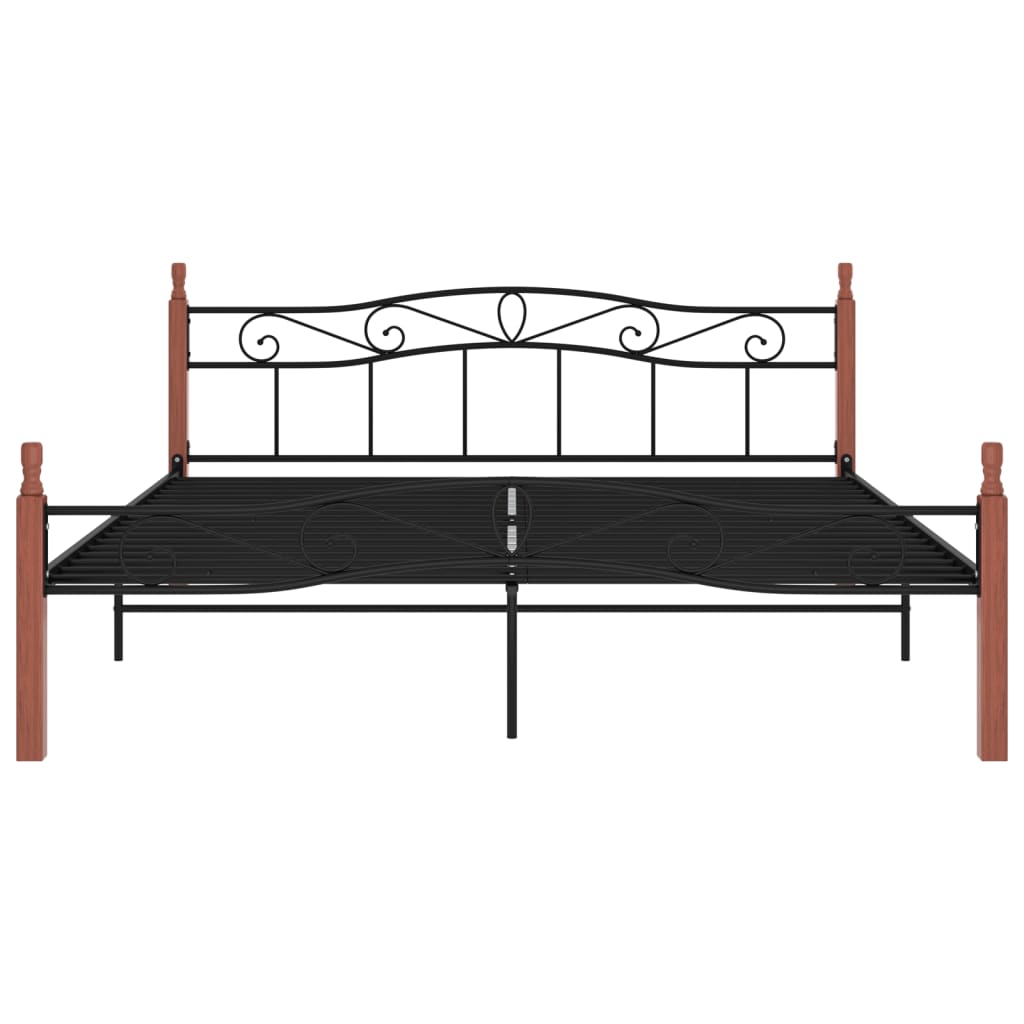 Bedframe metaal en massief eikenhout zwart 200x200 cm