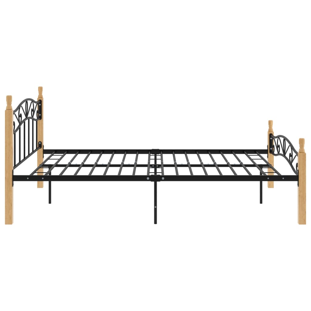 Bedframe metaal en massief eikenhout zwart 140x200 cm