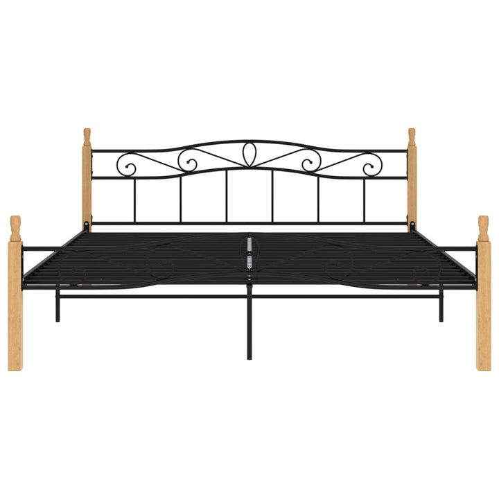 Bedframe metaal en massief eikenhout zwart 180x200 cm