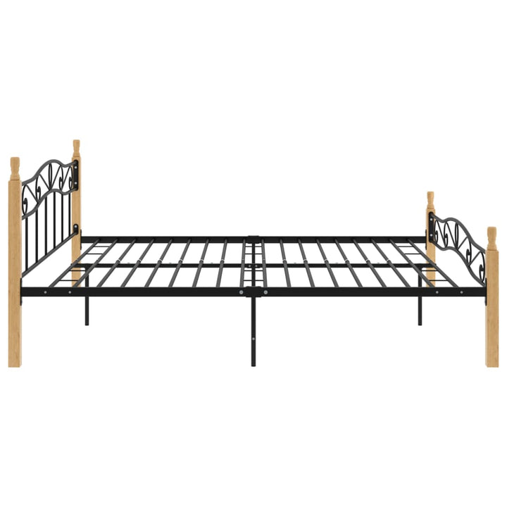 Bedframe metaal en massief eikenhout zwart 200x200 cm