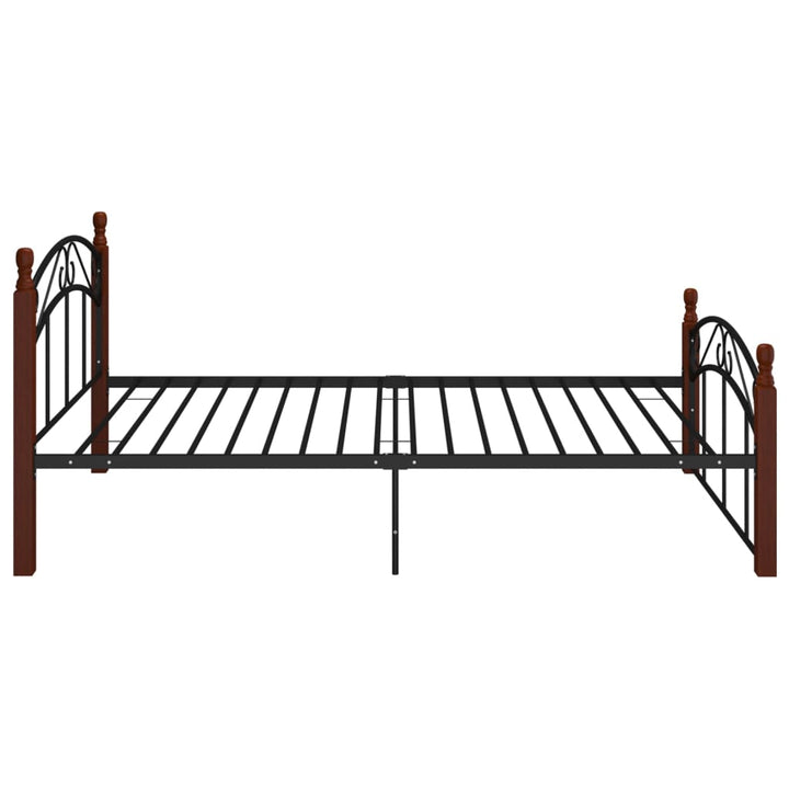 Bedframe metaal en massief eikenhout zwart 120x200 cm