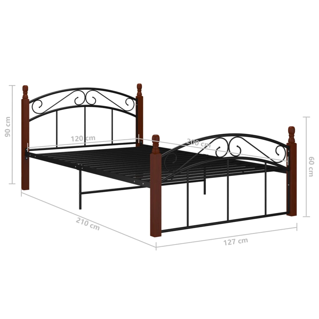 Bedframe metaal en massief eikenhout zwart 120x200 cm