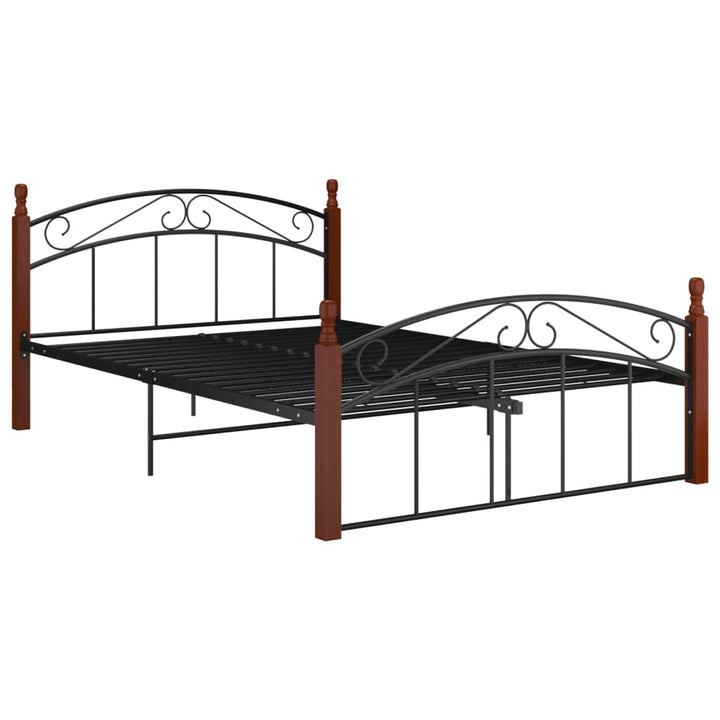 Bedframe metaal en massief eikenhout zwart 140x200 cm