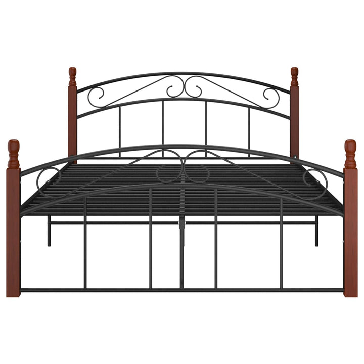 Bedframe metaal en massief eikenhout zwart 140x200 cm