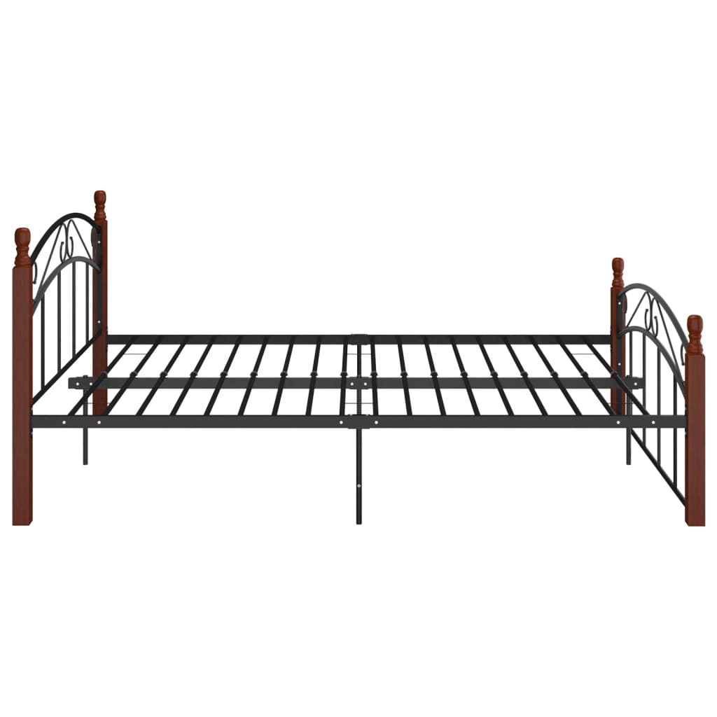 Bedframe metaal en massief eikenhout zwart 140x200 cm