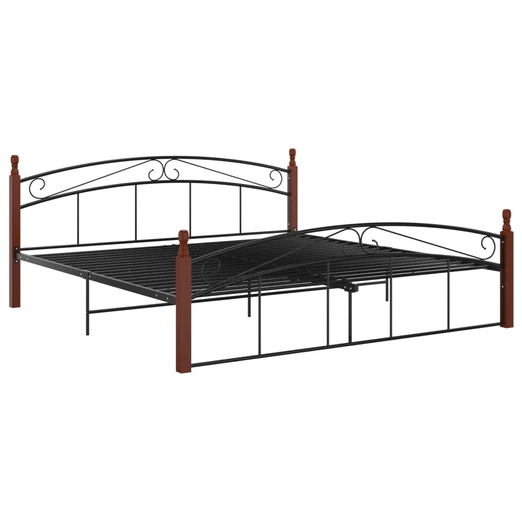 Bedframe metaal en massief eikenhout zwart 180x200 cm