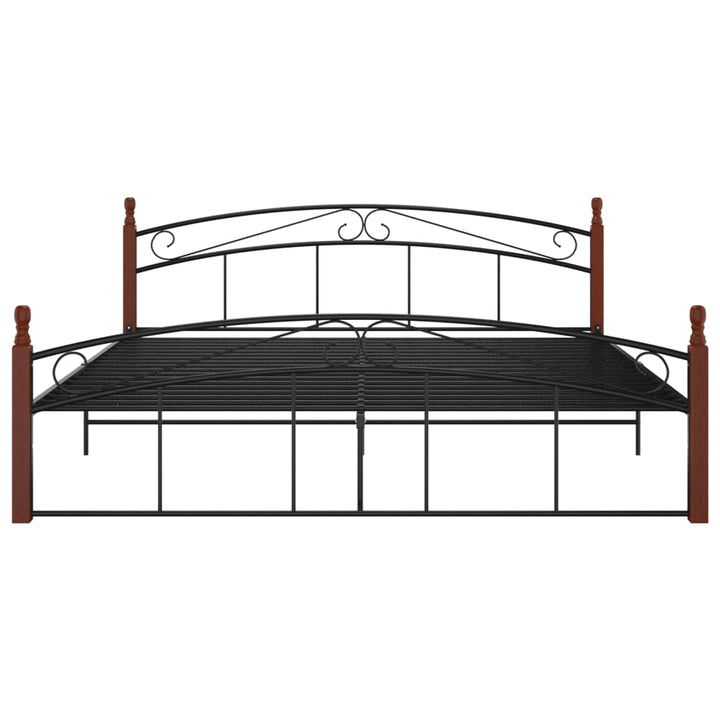 Bedframe metaal en massief eikenhout zwart 180x200 cm