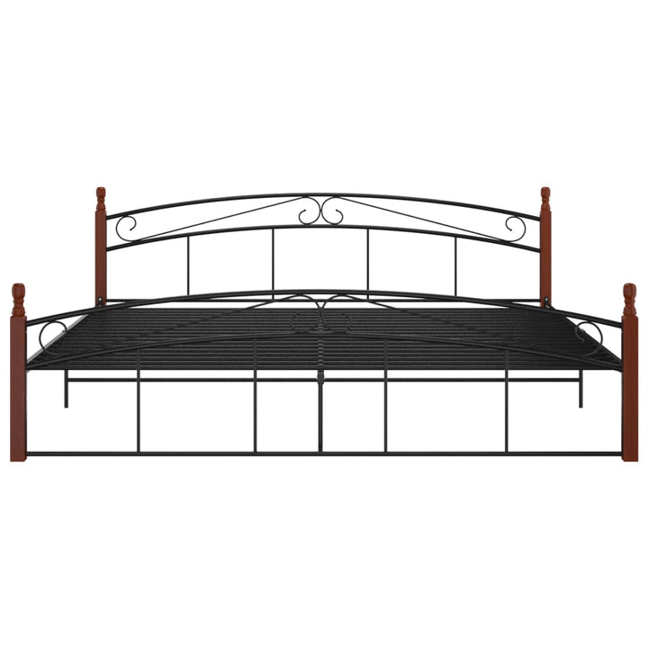 Bedframe metaal en massief eikenhout zwart 200x200 cm