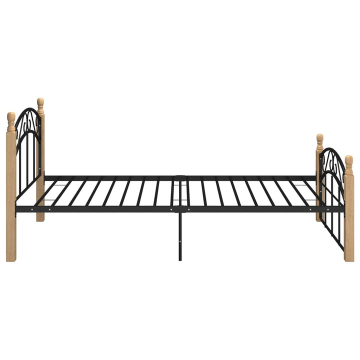 Bedframe metaal en massief eikenhout zwart 100x200 cm