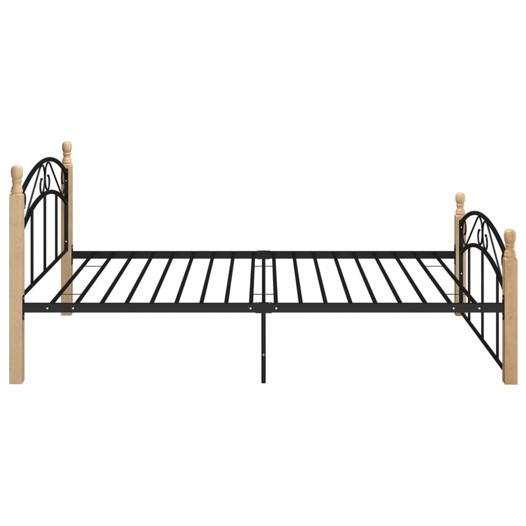 Bedframe metaal en massief eikenhout zwart 120x200 cm