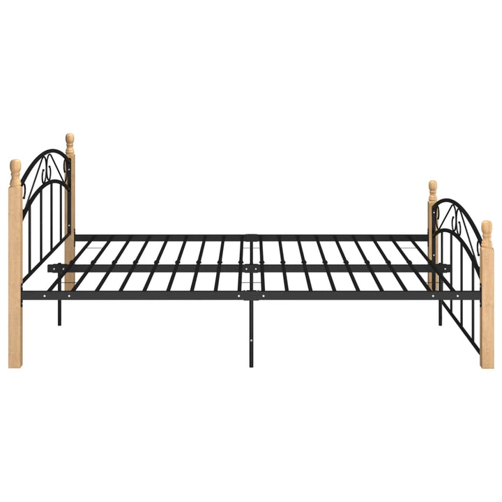 Bedframe metaal en massief eikenhout zwart 140x200 cm