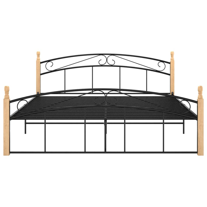 Bedframe metaal en massief eikenhout zwart 160x200 cm