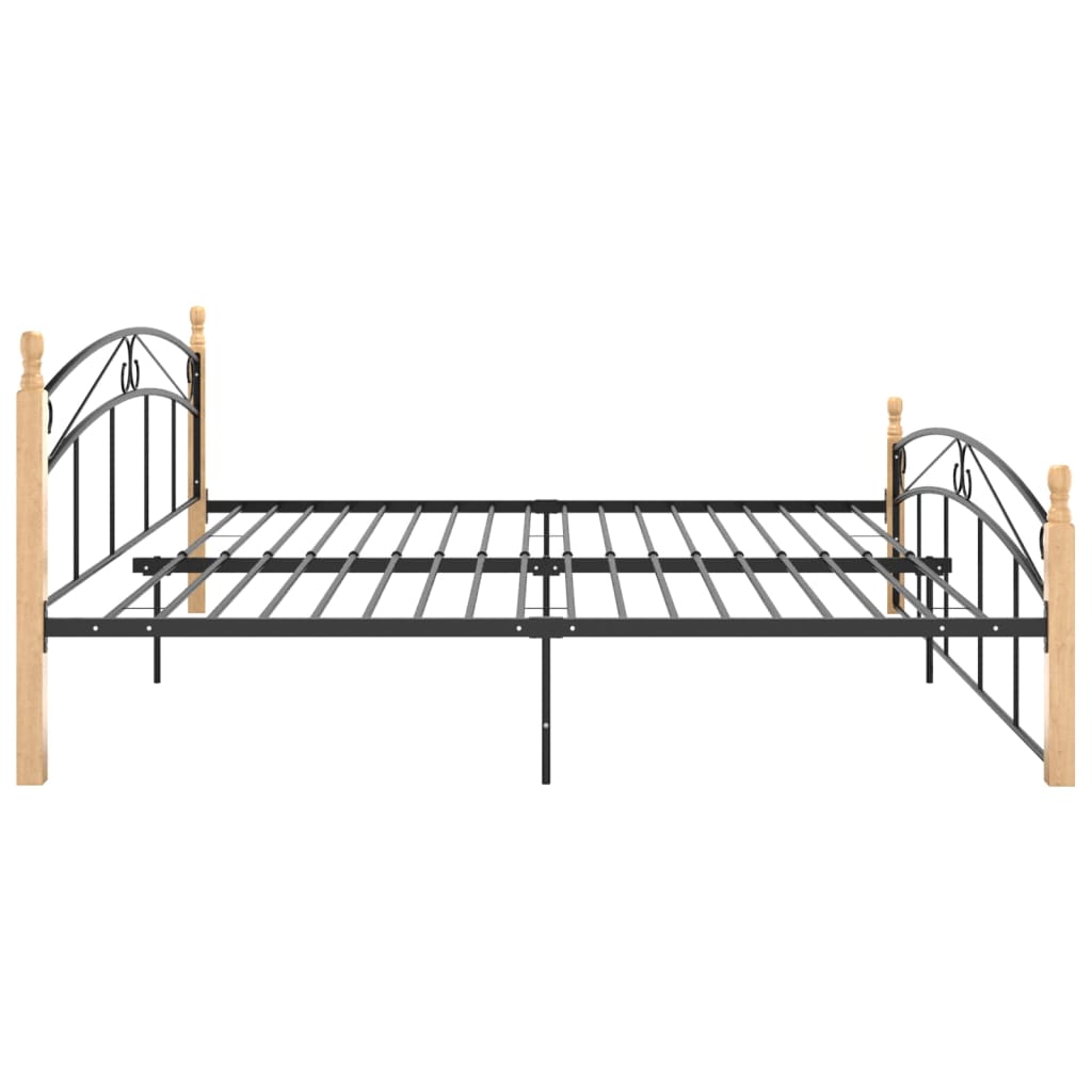 Bedframe metaal en massief eikenhout zwart 200x200 cm