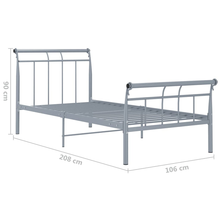 Bedframe metaal grijs 100x200 cm