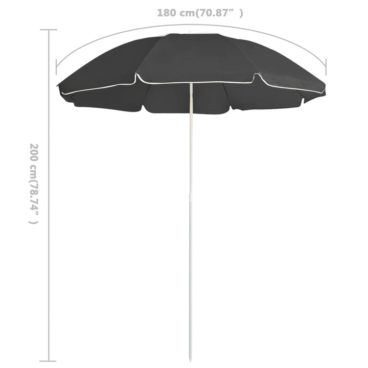 Parasol met stalen paal 180 cm antracietkleurig