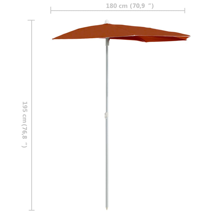 Parasol half met paal 180x90 cm terracottakleurig