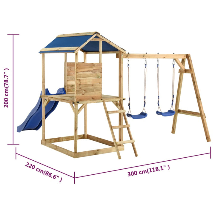 Speelhuis met schommels en ladder geïmpregneerd grenenhout