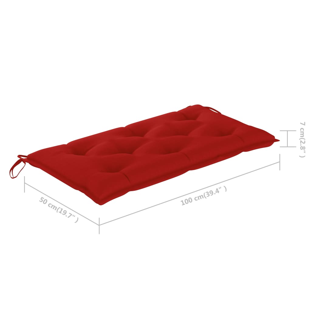 Tuinbank met rood kussen 112 cm massief teakhout