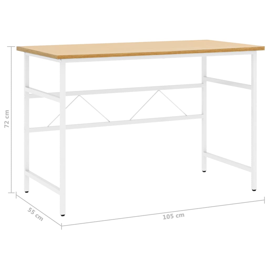 Computerbureau 105x55x72 cm MDF en metaal wit lichteikenkleurig