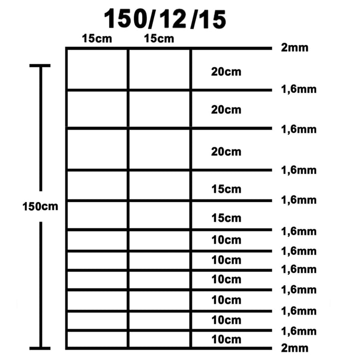 Hek 50 m 150 cm gegalvaniseerd staal zilverkleurig