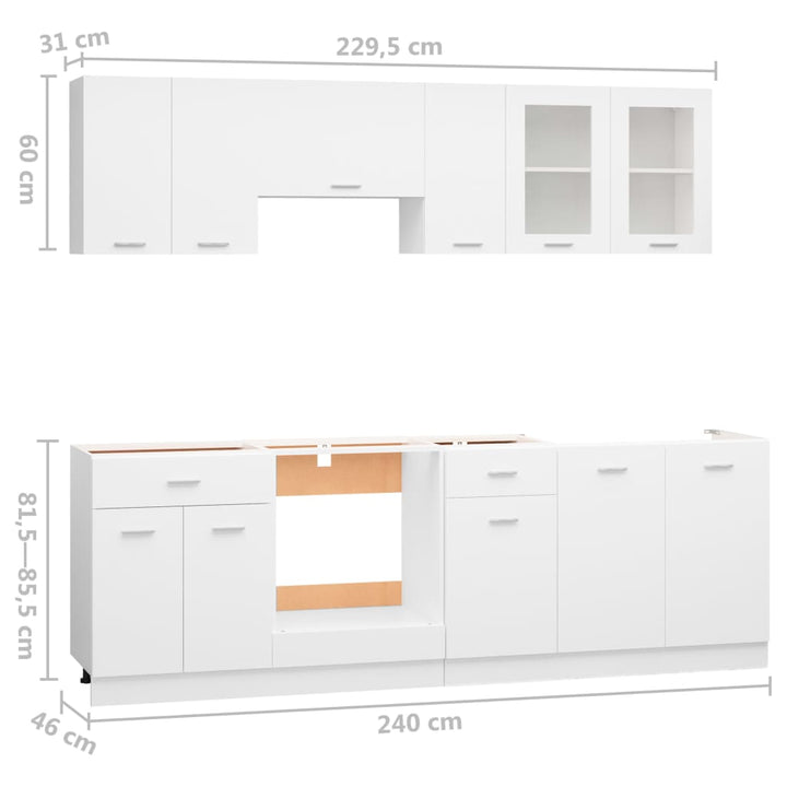 8-delige Keukenkastenset bewerkt hout wit