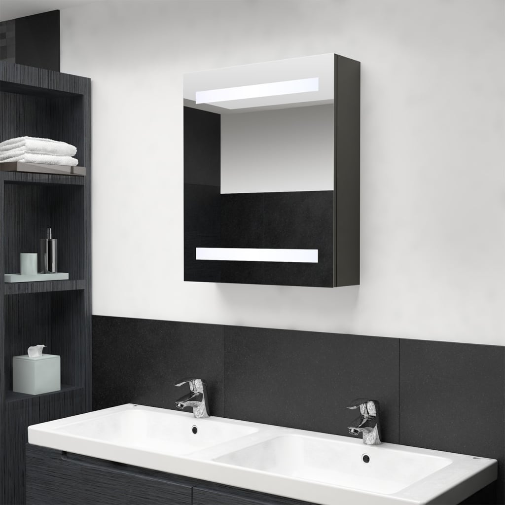 Badkamerkast met spiegel en LED 50x14x60 cm antracietkleurig