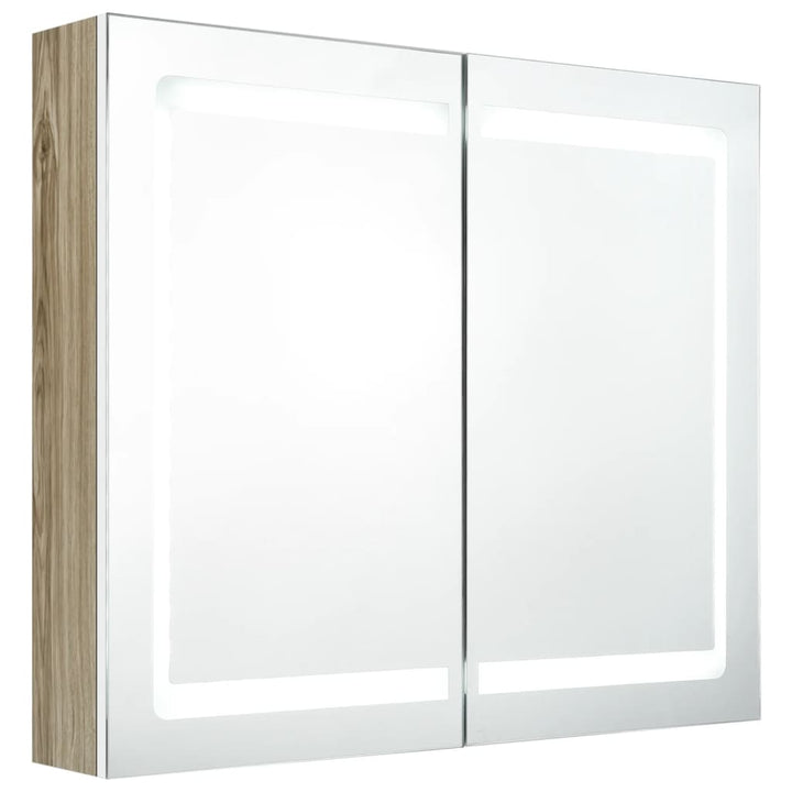 Badkamerkast met spiegel en LED 80x12x68 cm wit en eikenkleurig