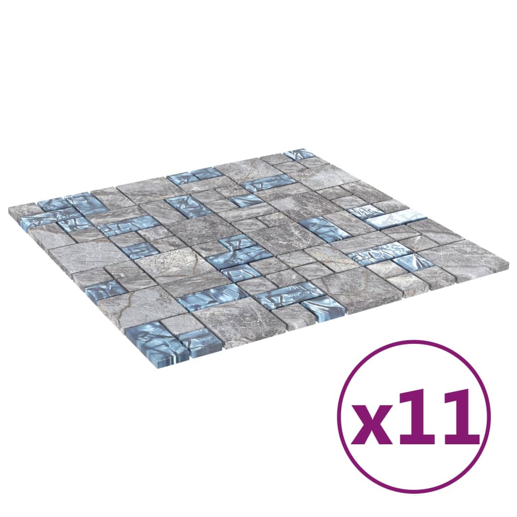 Mozaïektegels 11 st zelfklevend 30x30 cm glas grijs en blauw