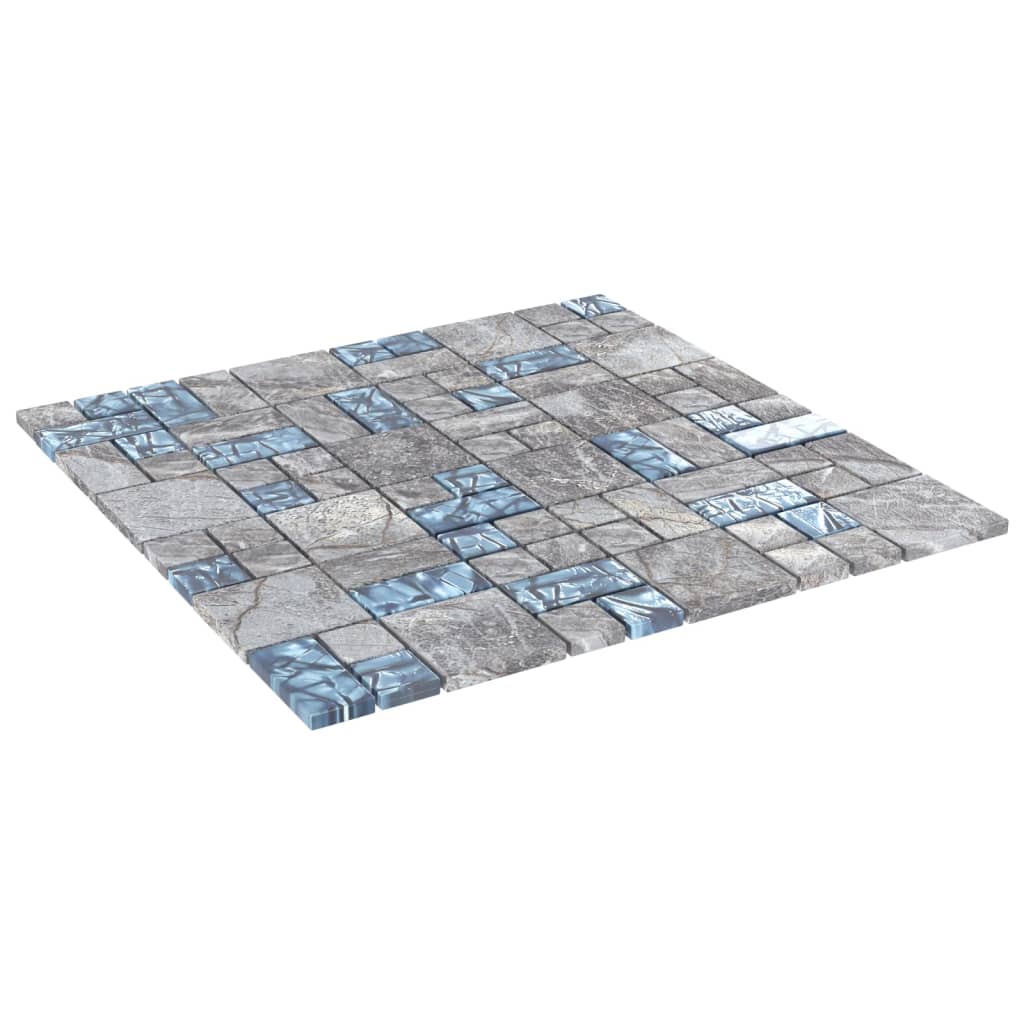 Mozaïektegels 11 st zelfklevend 30x30 cm glas grijs en blauw
