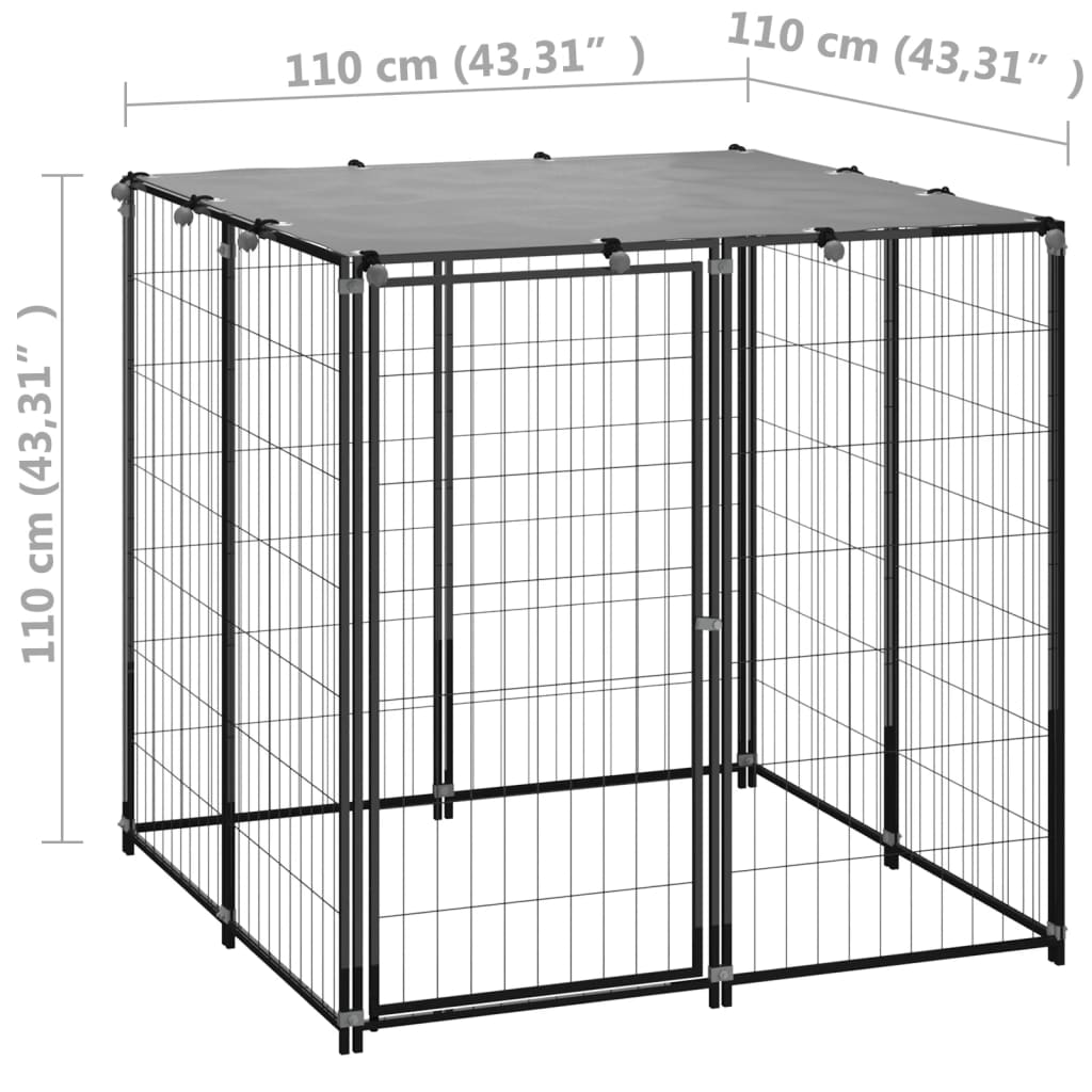 Hondenkennel 110x110x110 cm staal zwart