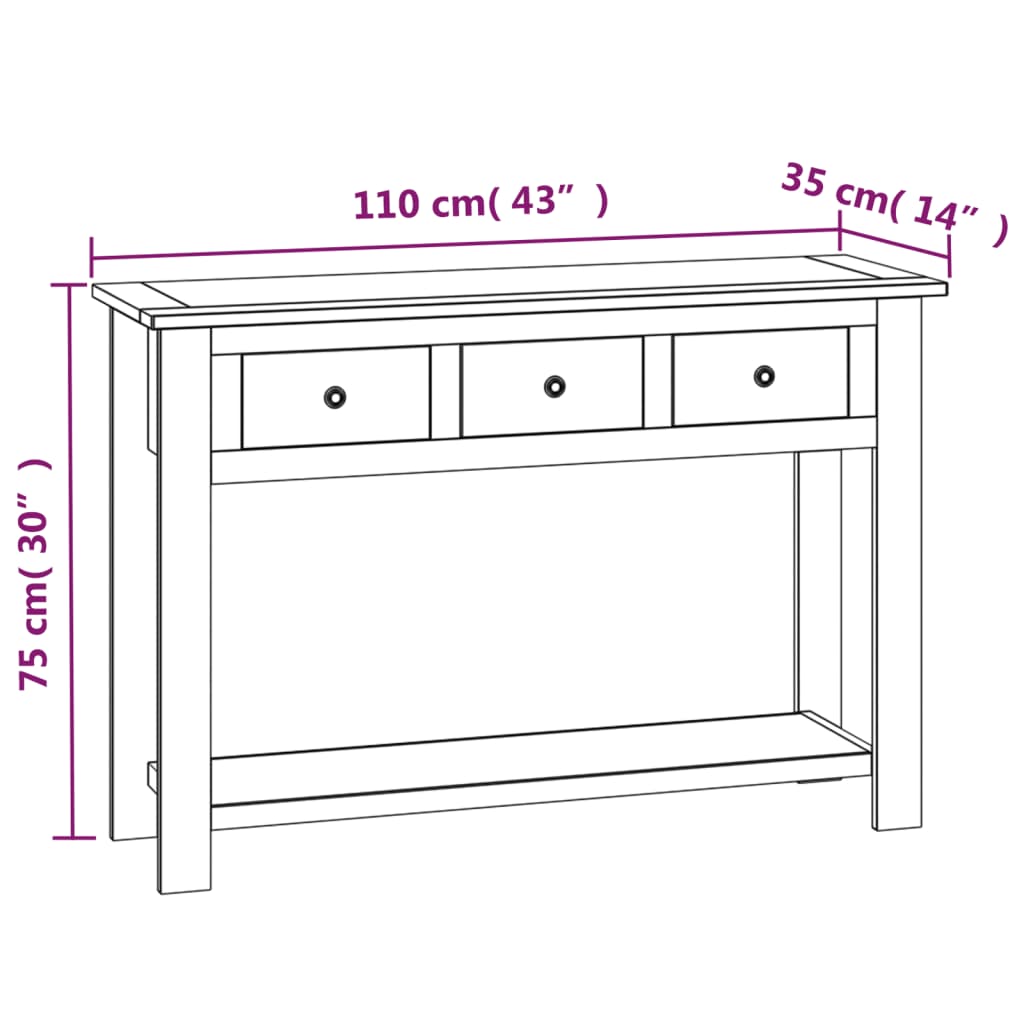 Wandtafel 110x35x75 cm massief eikenhout