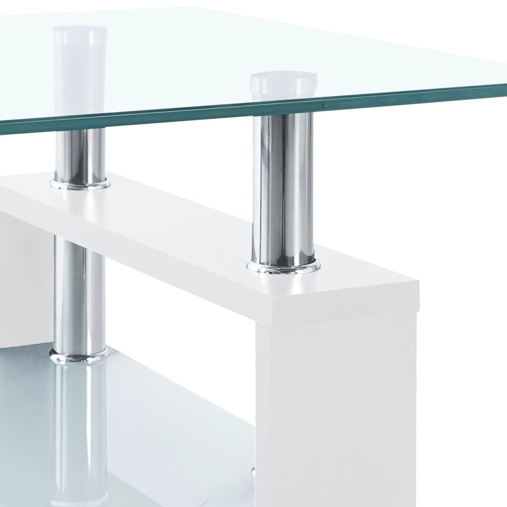 Salontafel 95x55x40 cm gehard glas transparant en wit