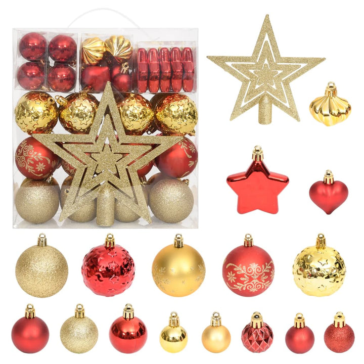 70-delige Kerstballenset goud en rood