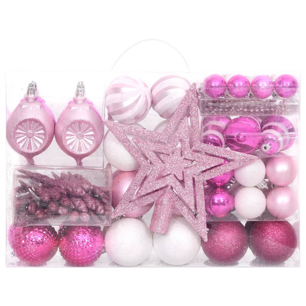 108-delige Kerstballenset wit en roze