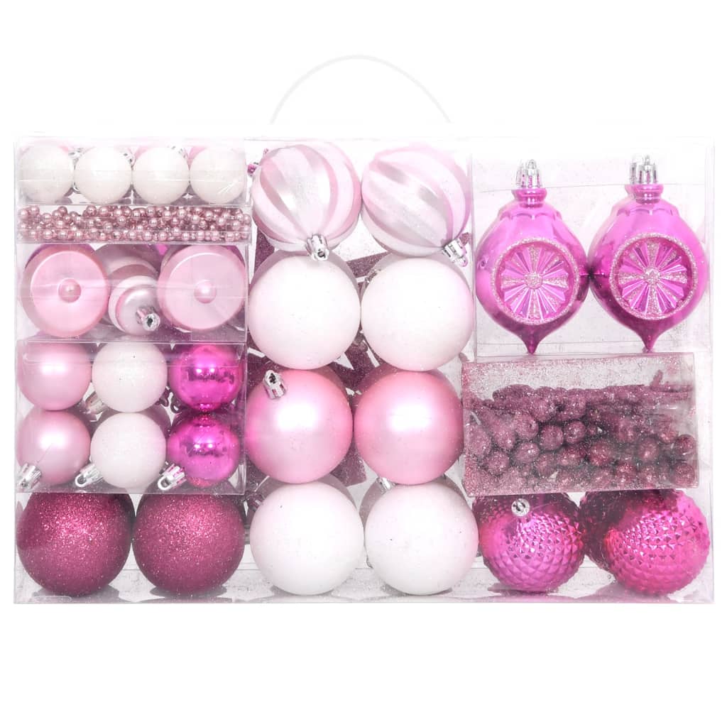108-delige Kerstballenset wit en roze