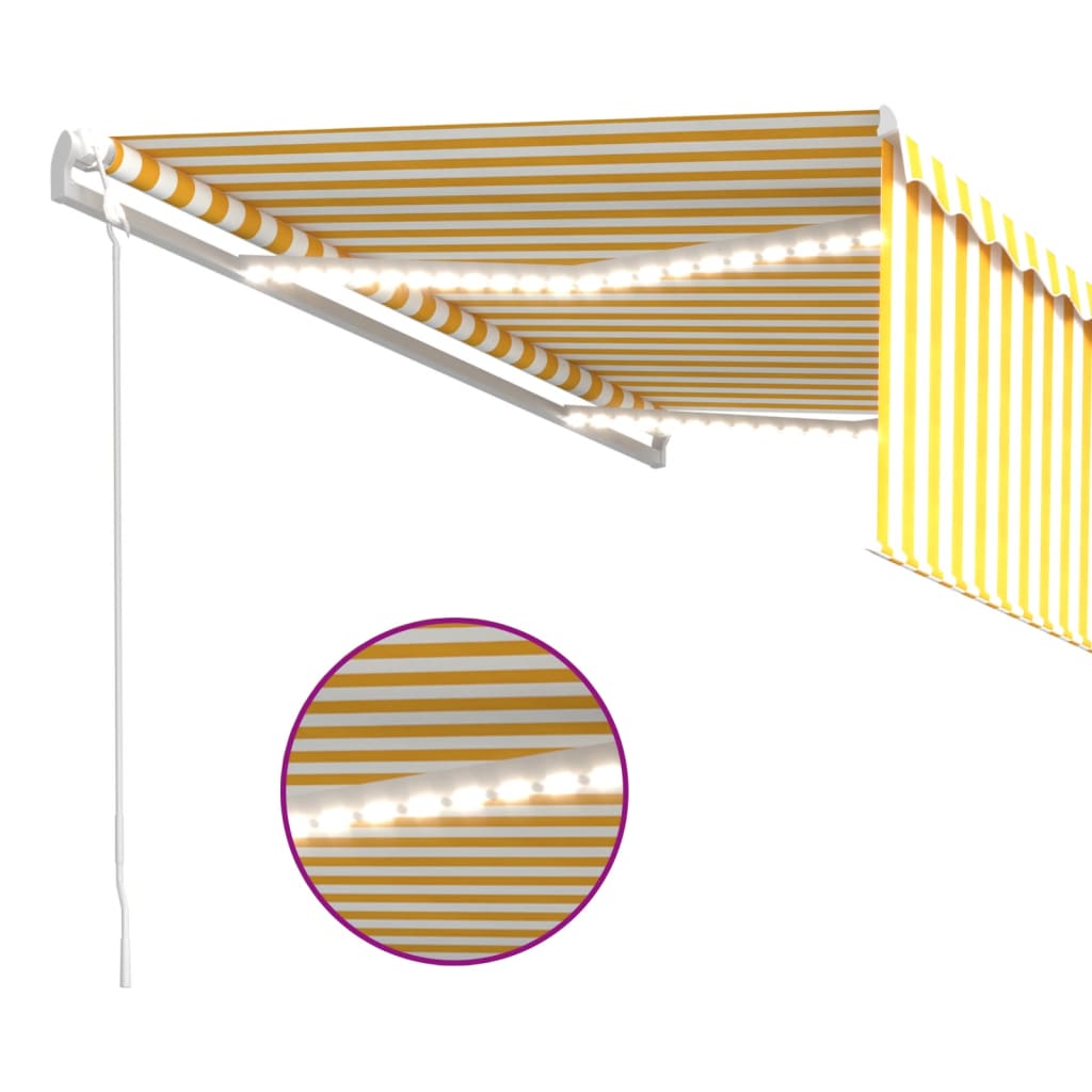 Luifel automatisch met rolgordijn en sensor 4,5x3 m geel en wit