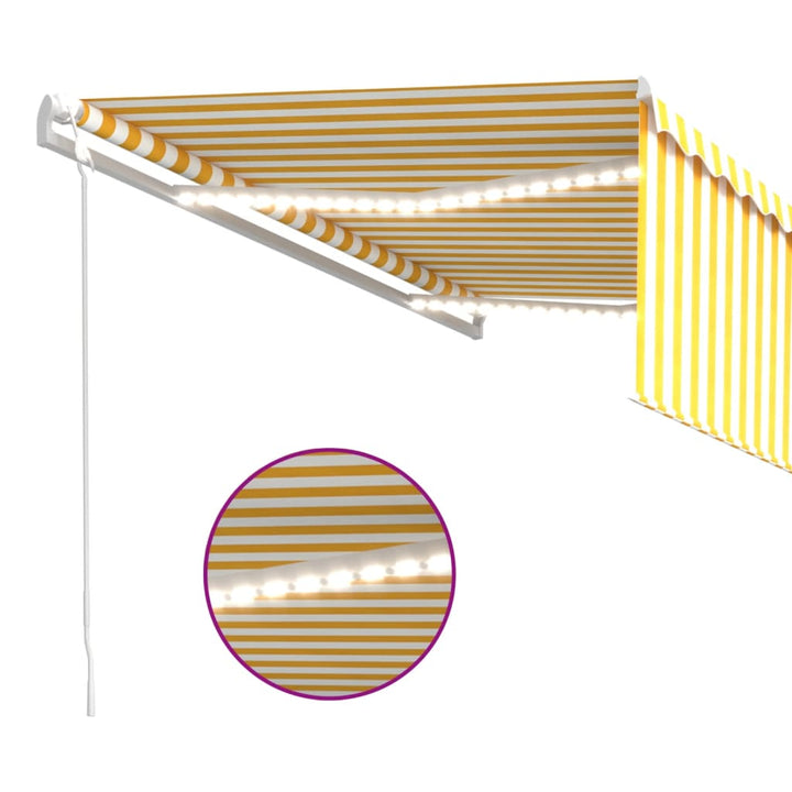 Luifel automatisch met rolgordijn en sensor 4,5x3 m geel en wit