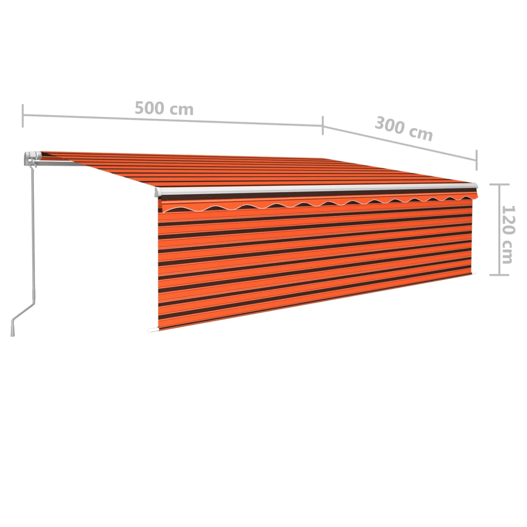 Luifel handmatig uittrekbaar rolgordijn 5x3 m oranje en bruin