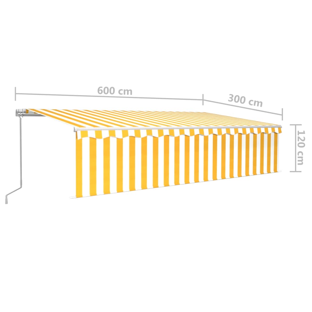Luifel handmatig uittrekbaar met rolgordijn 6x3 m geel en wit