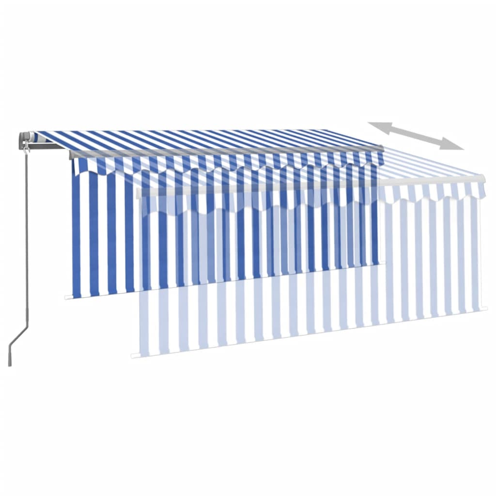 Luifel handmatig uittrekbaar met rolgordijn 3x2,5 m blauw wit