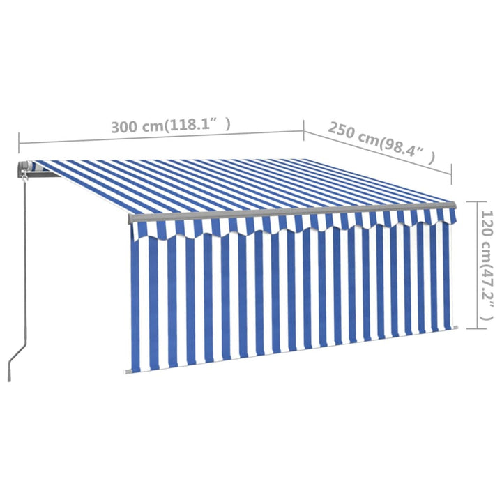 Luifel handmatig uittrekbaar met rolgordijn 3x2,5 m blauw wit